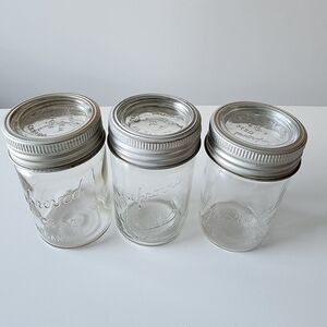 Vintage Improved Gem Mason Jars Glass Lids Metal Rings Tall Pint Canning 3 Set